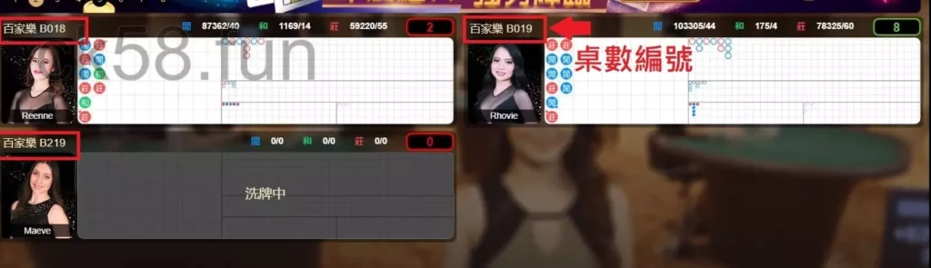 在歐博百家樂當中，每一桌都有自己的編號可以對照